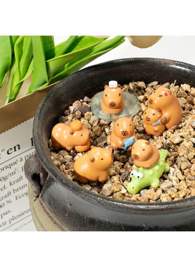 Set of 8 Mini Resin Capybara, Tiny Capybara and Crocodile Set for Potted Miniature Decoration, Garden Aquarium Potted, Garden Dollhouse, Cake Decoration, DIY Slime Kit, Craft Charms Party Toys - Image 4