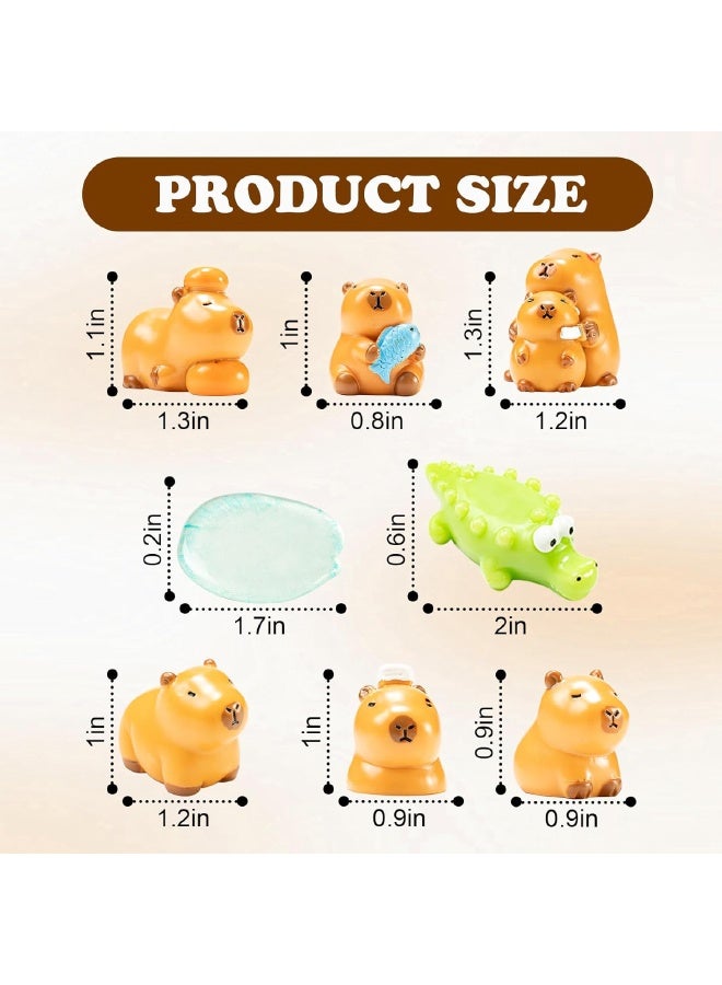 Set of 8 Mini Resin Capybara, Tiny Capybara and Crocodile Set for Potted Miniature Decoration, Garden Aquarium Potted, Garden Dollhouse, Cake Decoration, DIY Slime Kit, Craft Charms Party Toys - Image 2