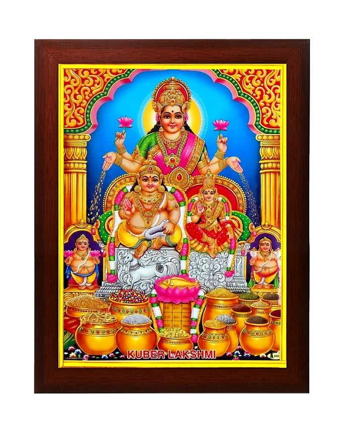 zig zag Lord Kubera Lakshmi Photo Frame For wall room Size Medium 95 x 135 inches Acrylic Glass Brown
