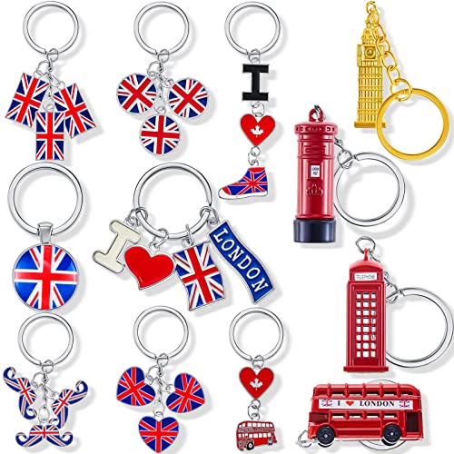 Henoyso 12 Pack London Souvenir Gifts British Landmark Keychains Metal Keyrings with UK Flag Phone Booth Big Ben DoubleDecker Bus for Party Decoration Multi Styles - Image 1