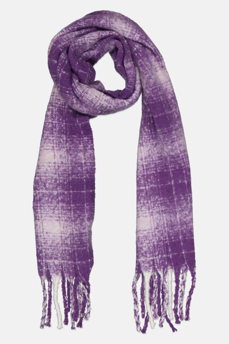London Fog Women Plaid Frill Scarf 191 x 41 cm, Purple - Image 1