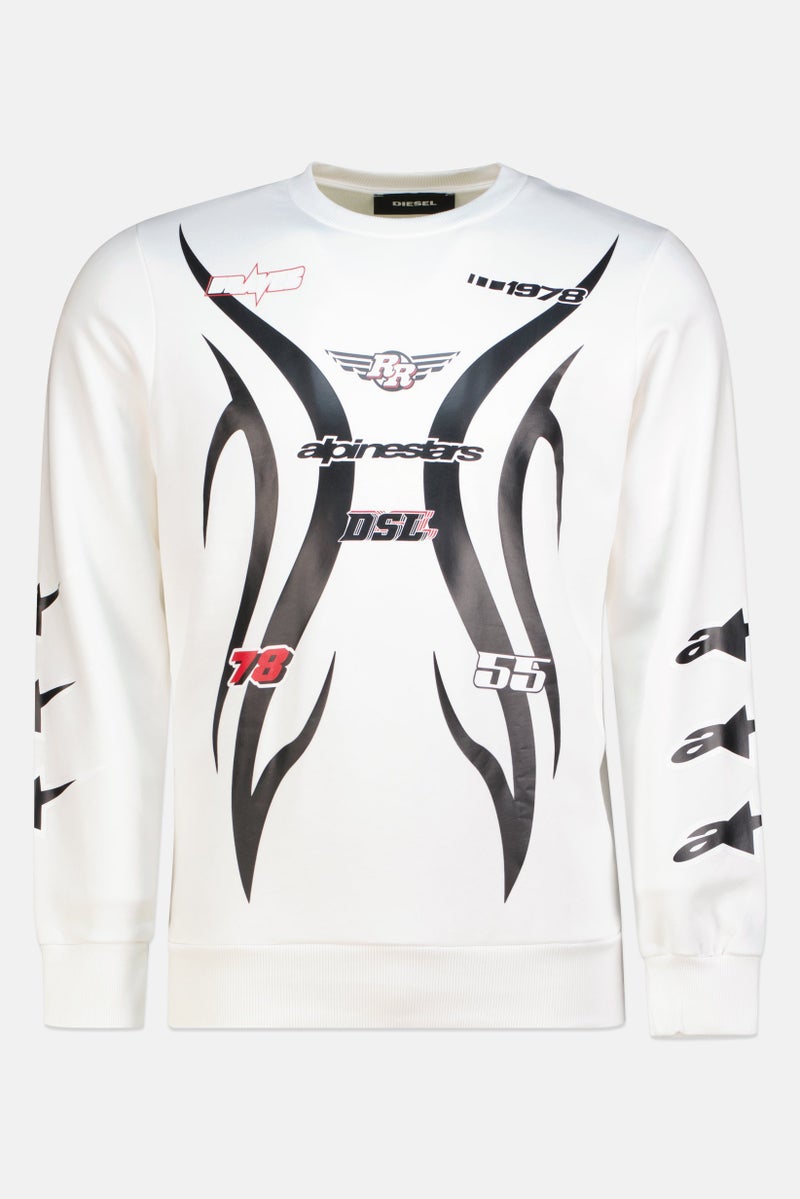 DIESEL Men Crew Neck Graphic Print Long Sleeve Sweatshirt, White - Image 2