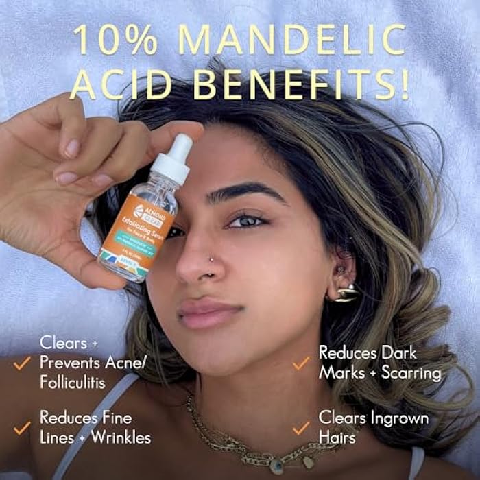 Almond Clear Face & Body Clearing Serum, Level 1- for acne, folliculitis, aging skin, ingrown hairs, dark spots - face, chest, butt, back, thighs, arms - mandelic acid - 1 fl oz - Image 4
