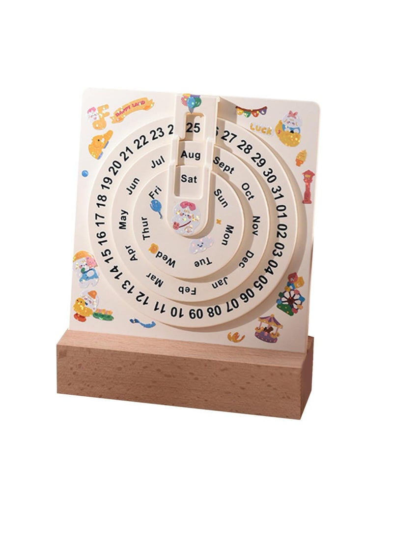 general Round perpetual calendar, round wooden moon-shaped perpetual calendar, retro manual rotating perpetual calendar, desktop calendar, wall-mounted decorations - Image 1