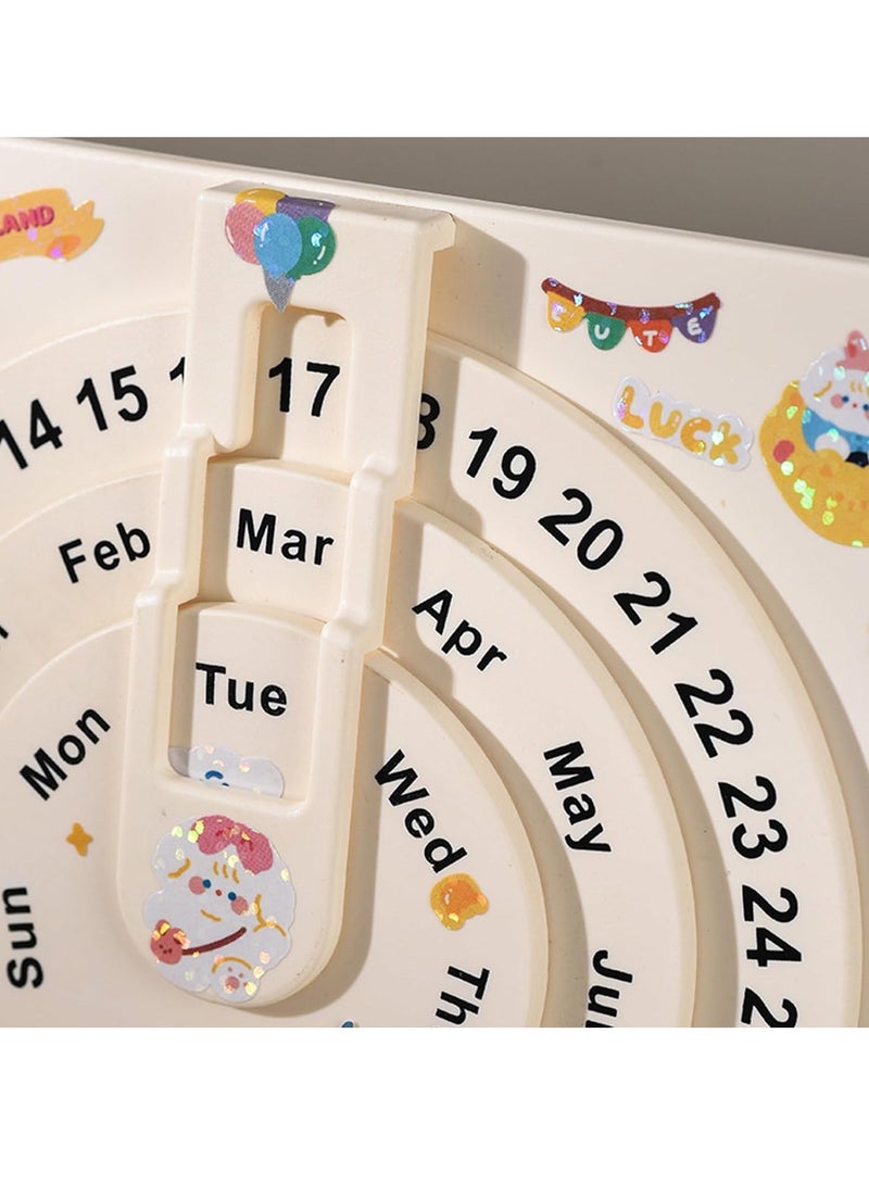 general Round perpetual calendar, round wooden moon-shaped perpetual calendar, retro manual rotating perpetual calendar, desktop calendar, wall-mounted decorations - Image 2