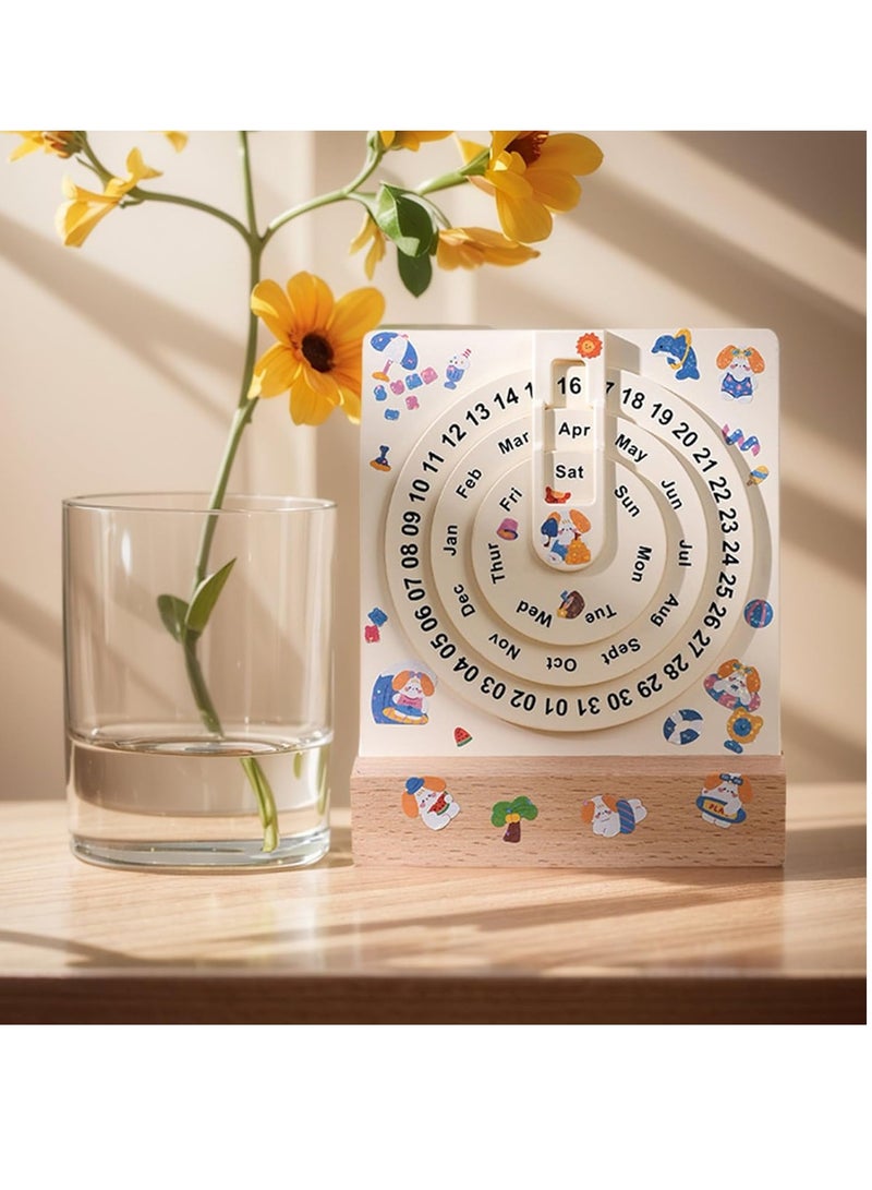 general Round perpetual calendar, round wooden moon-shaped perpetual calendar, retro manual rotating perpetual calendar, desktop calendar, wall-mounted decorations - Image 3