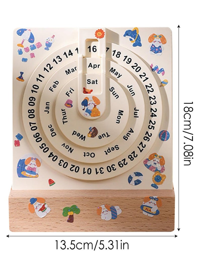 general Round perpetual calendar, round wooden moon-shaped perpetual calendar, retro manual rotating perpetual calendar, desktop calendar, wall-mounted decorations - Image 4