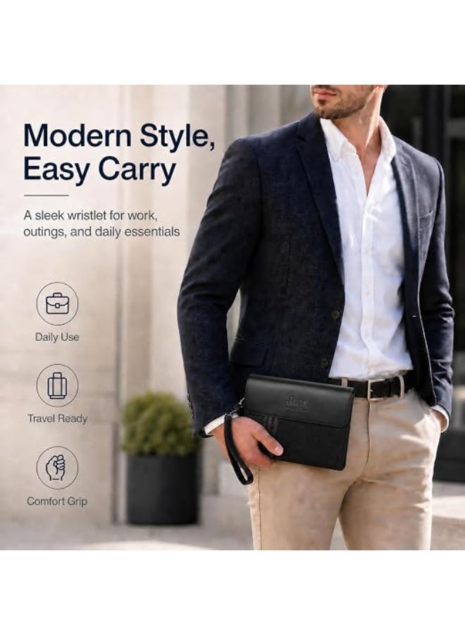 Men's handbag featuring a minimalist design and a combination of fabric and leather; includes three internal pockets, a cash pocket, and a zippered pocket. - Image 5