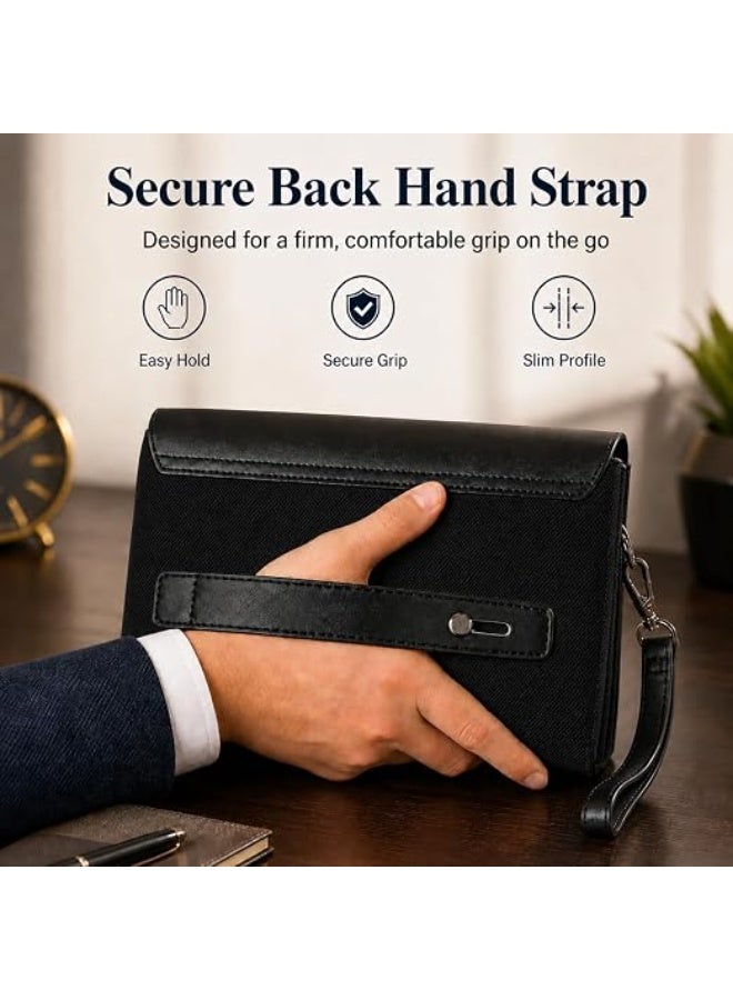 Men's handbag featuring a minimalist design and a combination of fabric and leather; includes three internal pockets, a cash pocket, and a zippered pocket. - Image 4