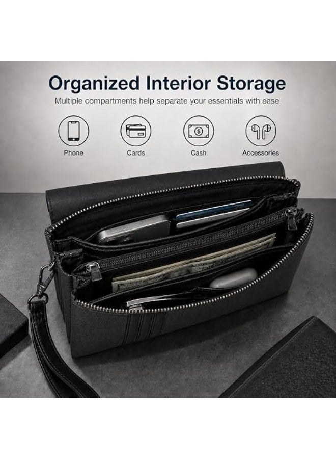 Men's handbag featuring a minimalist design and a combination of fabric and leather; includes three internal pockets, a cash pocket, and a zippered pocket. - Image 3