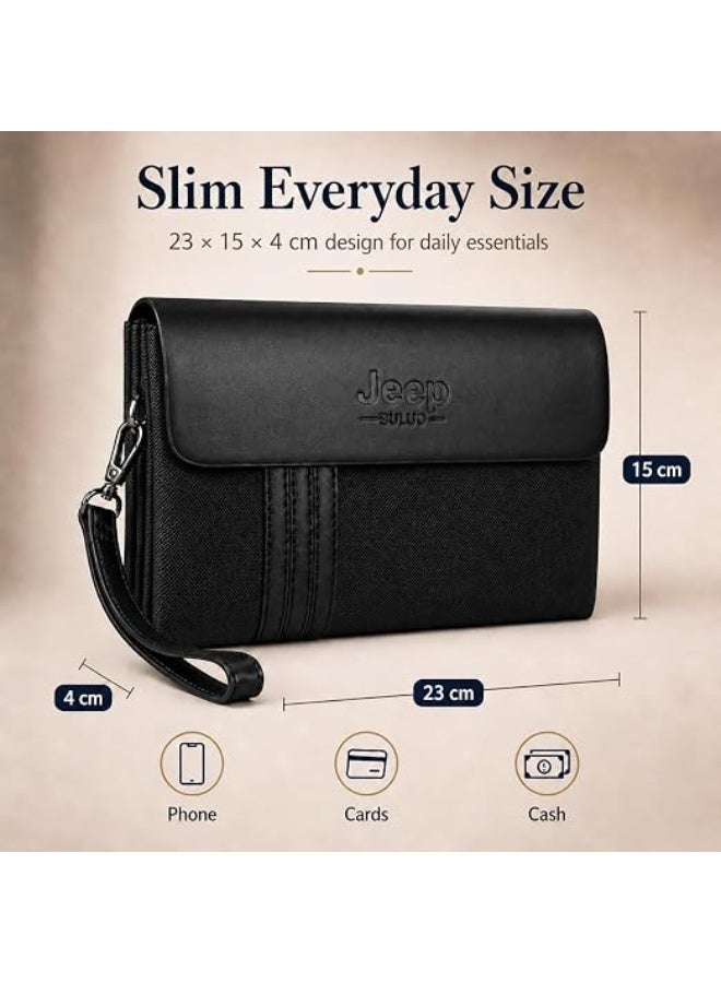 Men's handbag featuring a minimalist design and a combination of fabric and leather; includes three internal pockets, a cash pocket, and a zippered pocket. - Image 2