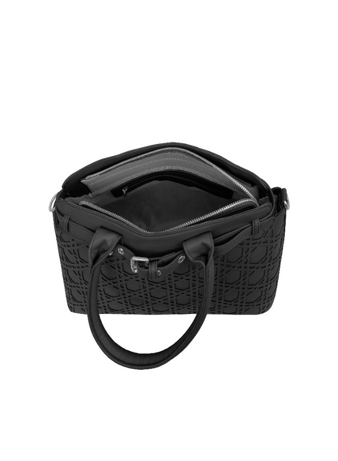 فوسكا حقيبة كتف نسائية فوسكا ذات تصميم هيكلي - تصميم بنسيج هندسي مع مقابض علوية وحزام قابل للتعديل - أسود - Image 5