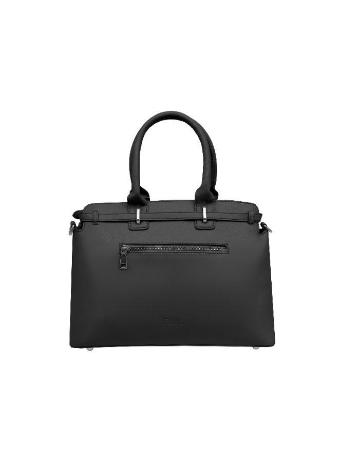 فوسكا حقيبة كتف نسائية فوسكا ذات تصميم هيكلي - تصميم بنسيج هندسي مع مقابض علوية وحزام قابل للتعديل - أسود - Image 4