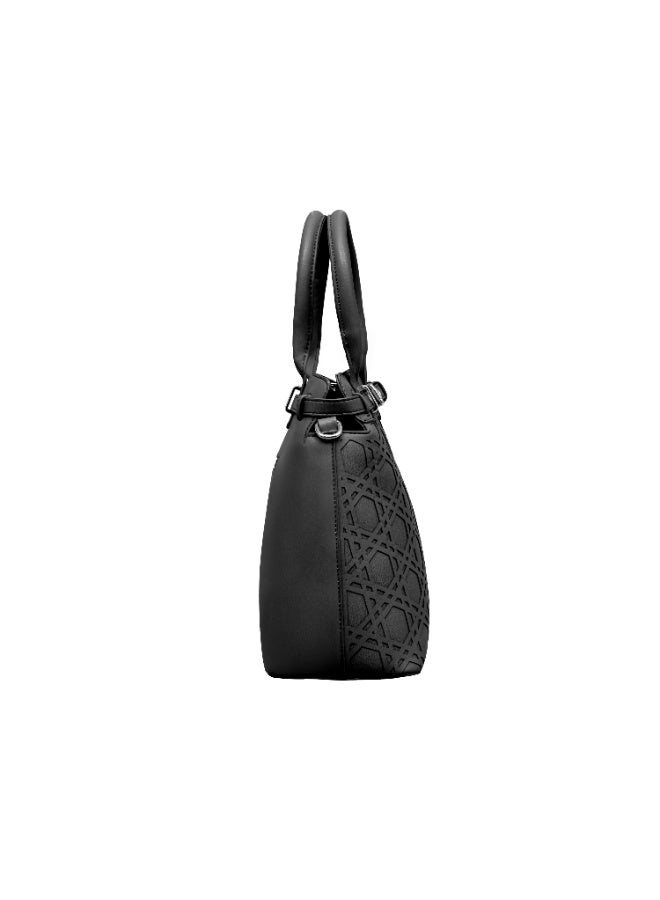 فوسكا حقيبة كتف نسائية فوسكا ذات تصميم هيكلي - تصميم بنسيج هندسي مع مقابض علوية وحزام قابل للتعديل - أسود - Image 3