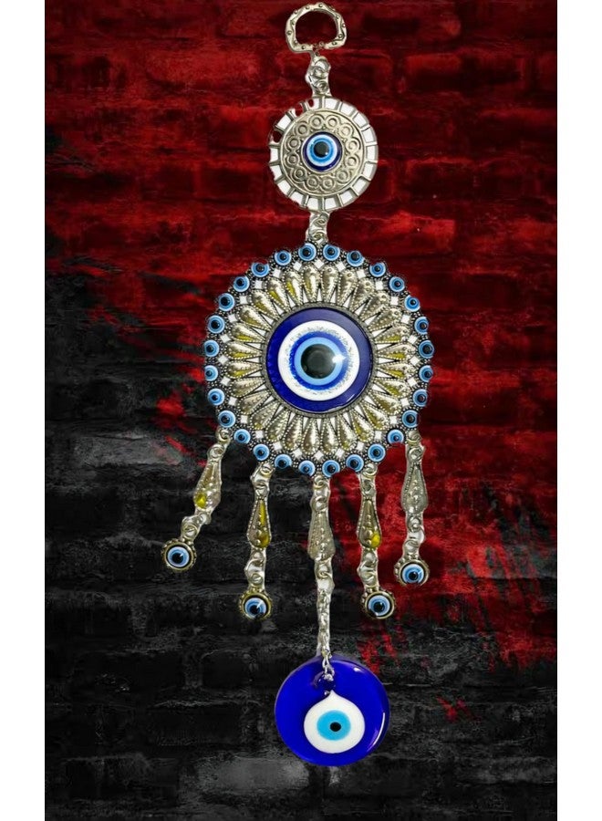 DT DECTONE Plastic Lucky Hamsa Hand Nazar Battu, Evil Eye Hanging with Bells for Car and Home Enterence, Fengshui for Positive Energy (Round)Blue - Image 3