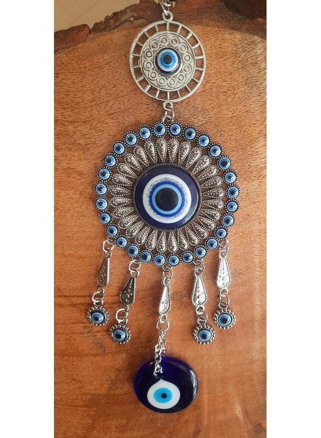 DT DECTONE Plastic Lucky Hamsa Hand Nazar Battu, Evil Eye Hanging with Bells for Car and Home Enterence, Fengshui for Positive Energy (Round)Blue - Image 5