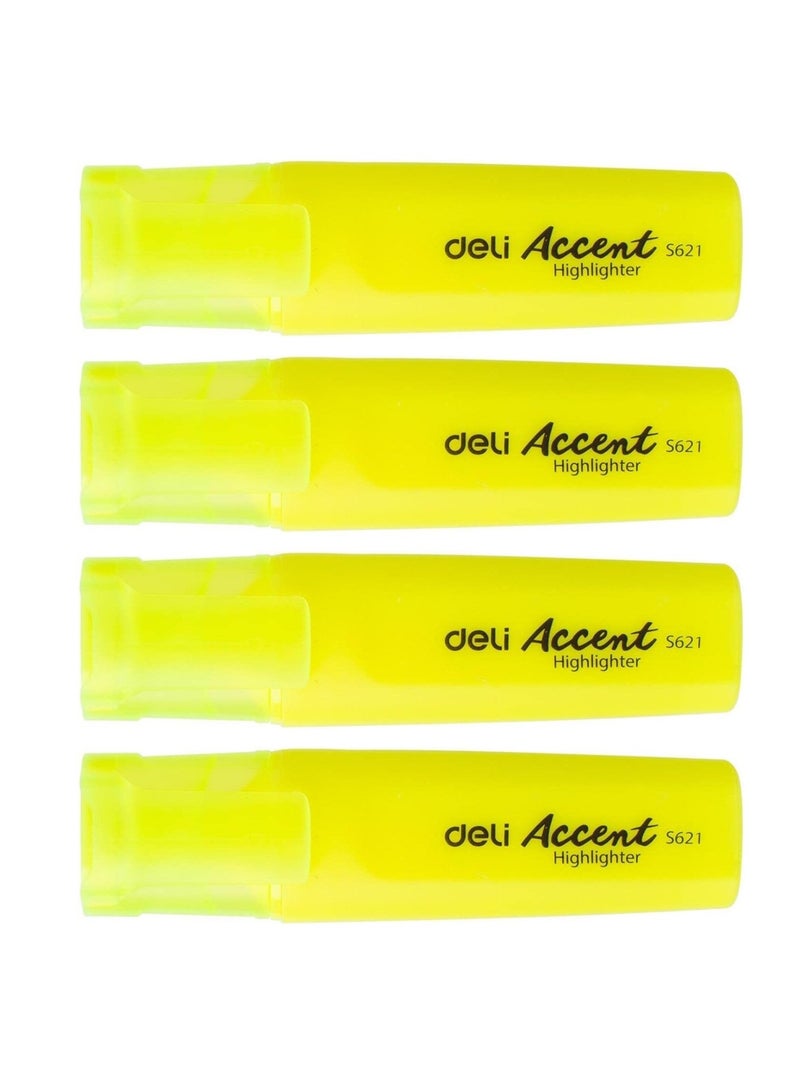 Deli 4-Piece Chisel Tip Highlighter Yellow Ink  - Image 1