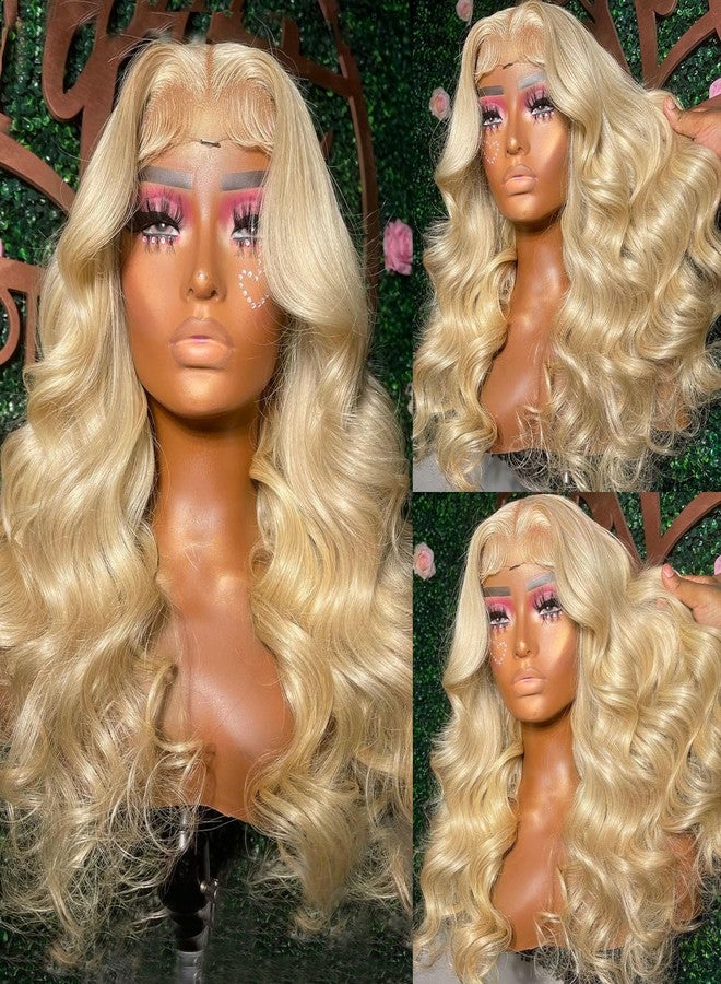 ANDRIA 13x4 HD Lace Front Wigs Body Wave Glueless Pre Plucked Lace Frontal Wigs For Black Women 250 density Loose Wave Synthetic Lace Front Wig With Baby Hair 26 Inch (Blonde) - Image 1