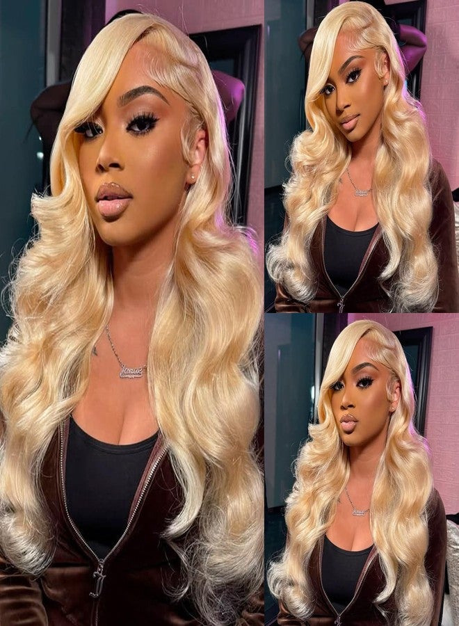 ANDRIA 13x4 HD Lace Front Wigs Body Wave Glueless Pre Plucked Lace Frontal Wigs For Black Women 250 density Loose Wave Synthetic Lace Front Wig With Baby Hair 26 Inch (Blonde) - Image 3