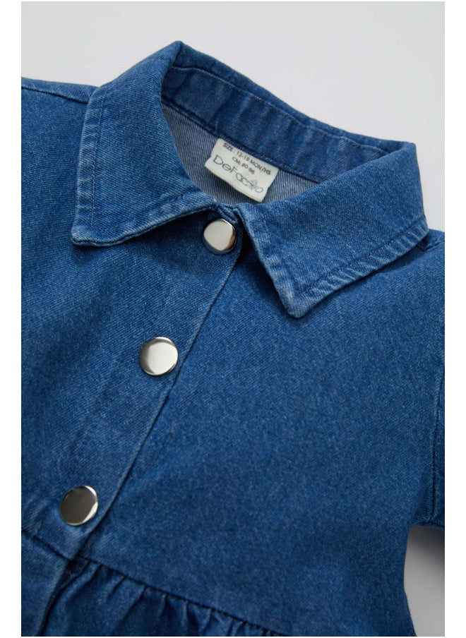 DeFacto Babygirl Denim Regular Fit Shirt Neck Long Sleeve Dress  - Image 3