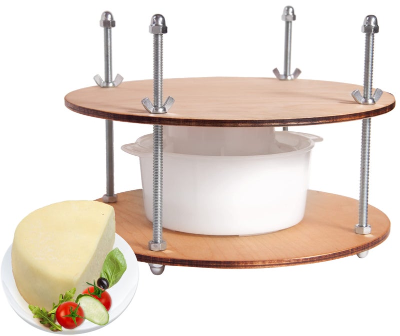 PetriStor Wooden cheese press diameter 112 in and 1 cheese making form 45 oz Pressure up to 50 Pounds colorless 