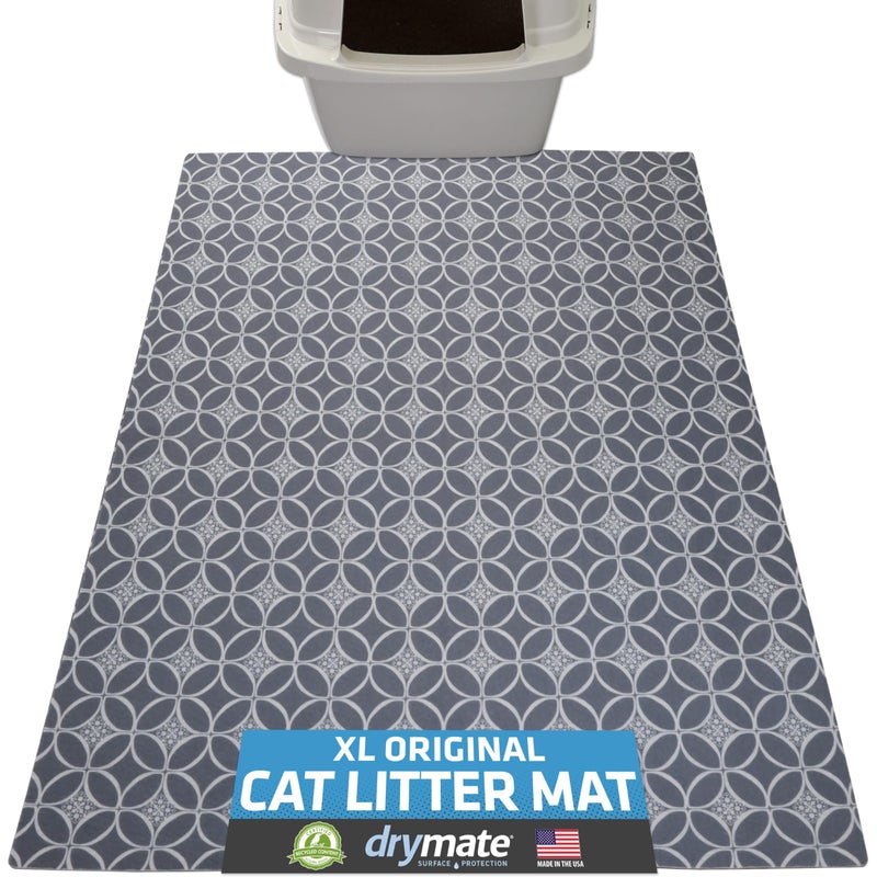 Drymate Cat Litter Box Mat, Litter Trapping Mat, Waterproof, Urine-Proof, Absorbent, Machine Washable, Soft on Paws, Contains Mess, Protects Floors, Kitten Supplies, Indigo Grey, 29x36 XL - Image 1