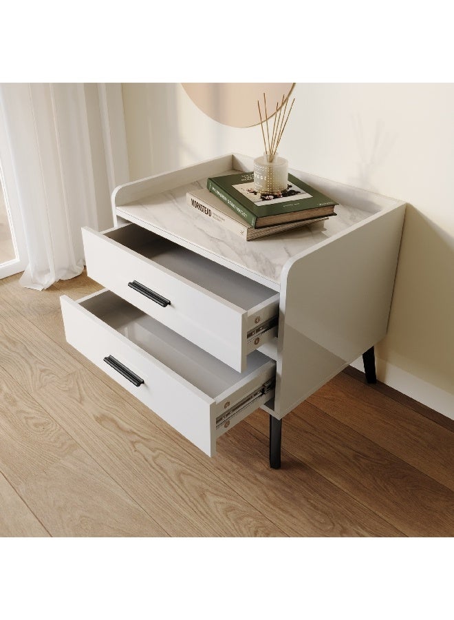 Home Box Marwell 2-Drawer Sintered Stone Top Night Stand 42.3 x 51.8 x 55.4 cm - Image 2