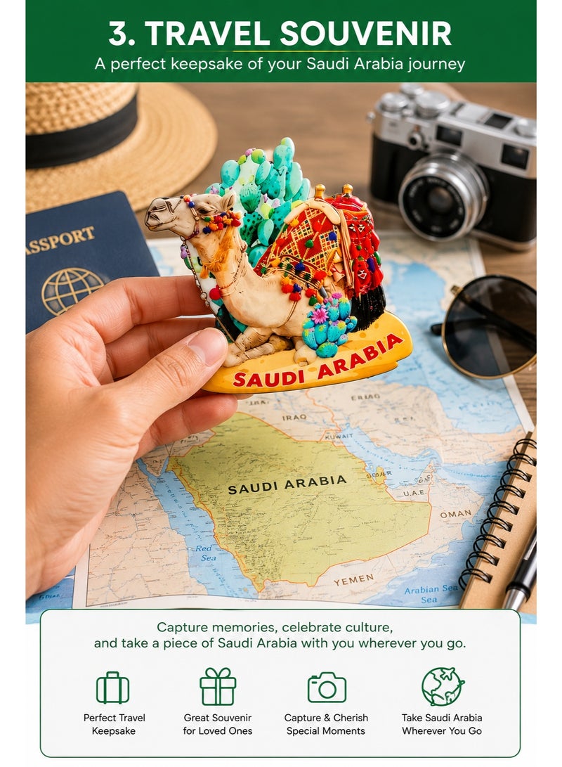 ARAB SOUVENIRS Saudi Arabia Camel Fridge Magnet Set – 5‑Piece Wooden Souvenir Collection Featuring Colorful Desert Camels, Palm Tree & Cactus Design, Arabian Heritage Decor Gift for Travelers & Collectors - Image 3