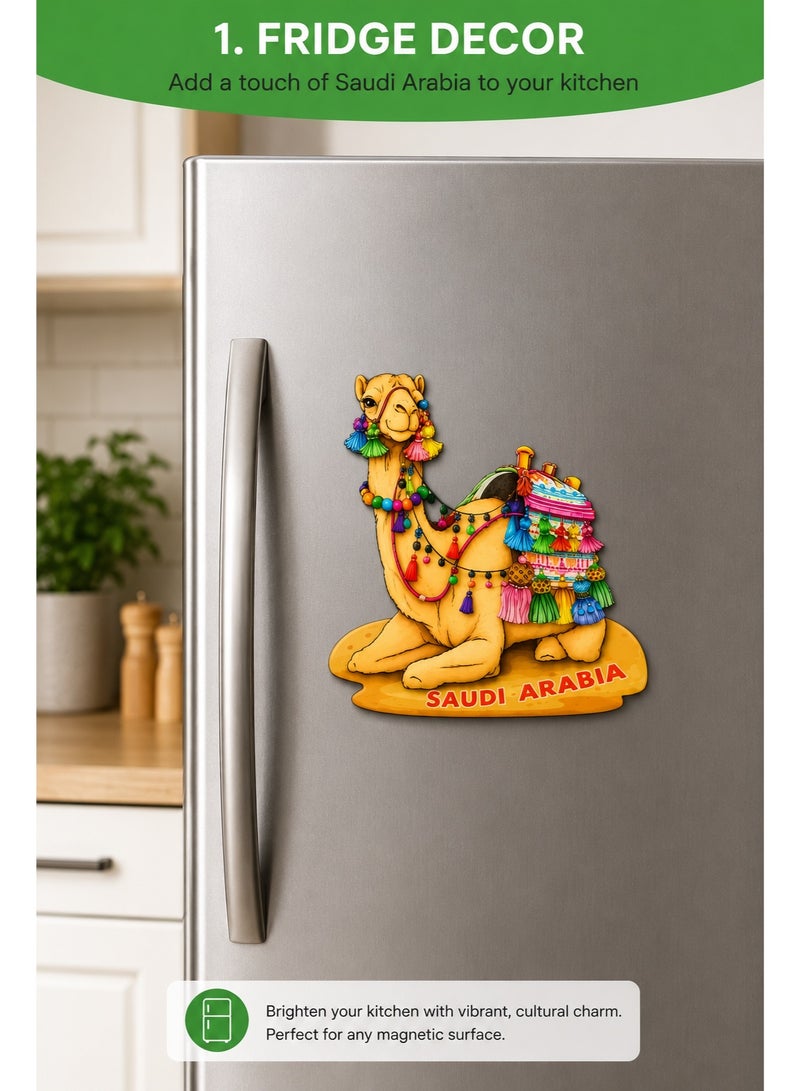 ARAB SOUVENIRS Saudi Arabia Camel Fridge Magnet Set – 5‑Piece Wooden Souvenir Collection Featuring Colorful Desert Camels, Palm Tree & Cactus Design, Arabian Heritage Decor Gift for Travelers & Collectors - Image 4