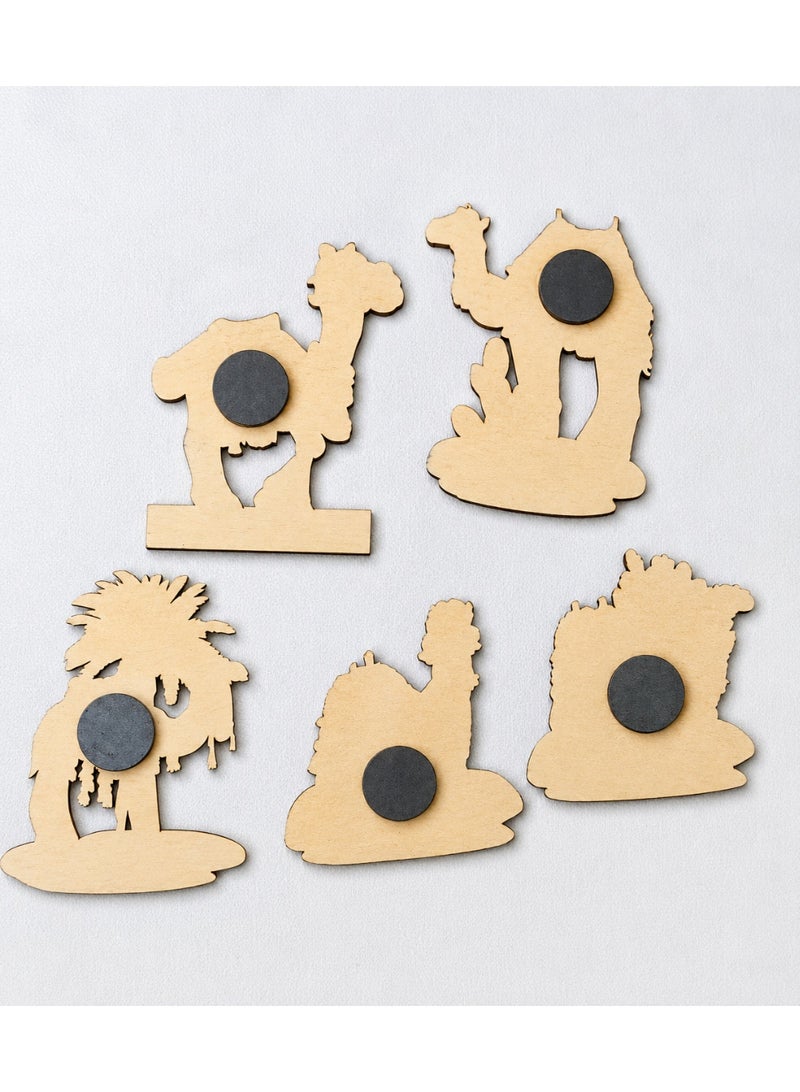 ARAB SOUVENIRS Saudi Arabia Camel Fridge Magnet Set – 5‑Piece Wooden Souvenir Collection Featuring Colorful Desert Camels, Palm Tree & Cactus Design, Arabian Heritage Decor Gift for Travelers & Collectors - Image 2