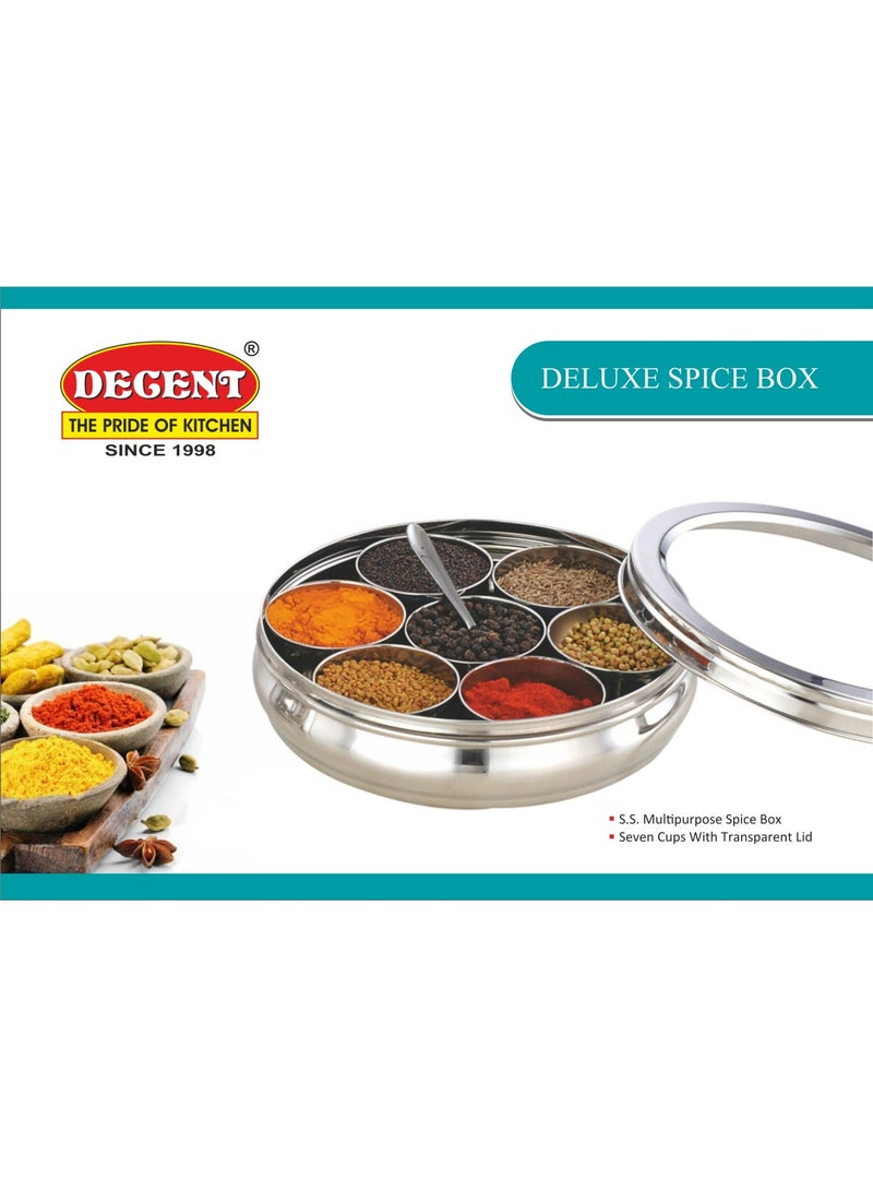 Decent Stainless Steel Deluxe Spice Box (12 Inch) | 7 Cups Masala Box with Transparent Lid | Premium Kitchen Spice Organizer - Image 3