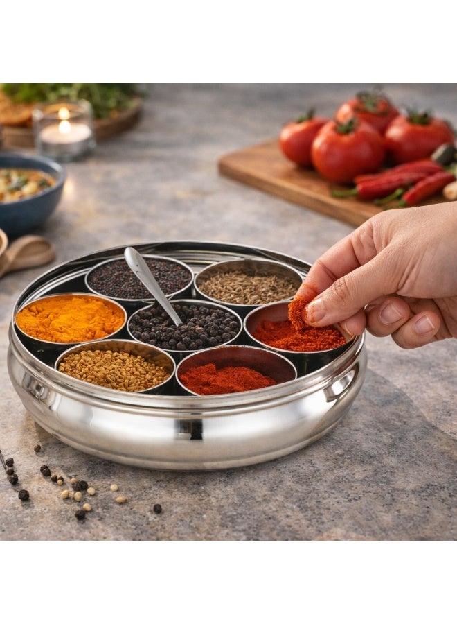 Decent Stainless Steel Deluxe Spice Box (12 Inch) | 7 Cups Masala Box with Transparent Lid | Premium Kitchen Spice Organizer - Image 5