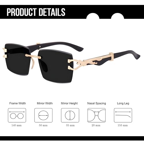mashamart® MC STAN Rimless Rectangular Sunglasses For Men & Women with Premium Metal Accents, Black & Brown Tint Lenses, (Pack of 1) (Black) - Image 5