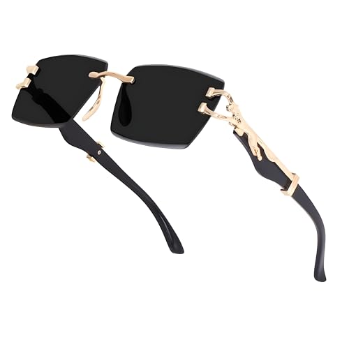 mashamart® MC STAN Rimless Rectangular Sunglasses For Men & Women with Premium Metal Accents, Black & Brown Tint Lenses, (Pack of 1) (Black) - Image 3
