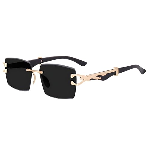 mashamart® MC STAN Rimless Rectangular Sunglasses For Men & Women with Premium Metal Accents, Black & Brown Tint Lenses, (Pack of 1) (Black) - Image 1