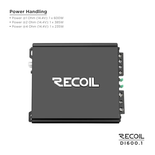 Recoil DI6001 ClassD Car Audio MonoBlock Subwoofer Amplifier 1200 Watts Max Power 24 Ohm Stable Mosfet Power Supply Remote Bass Knob Included - Image 3