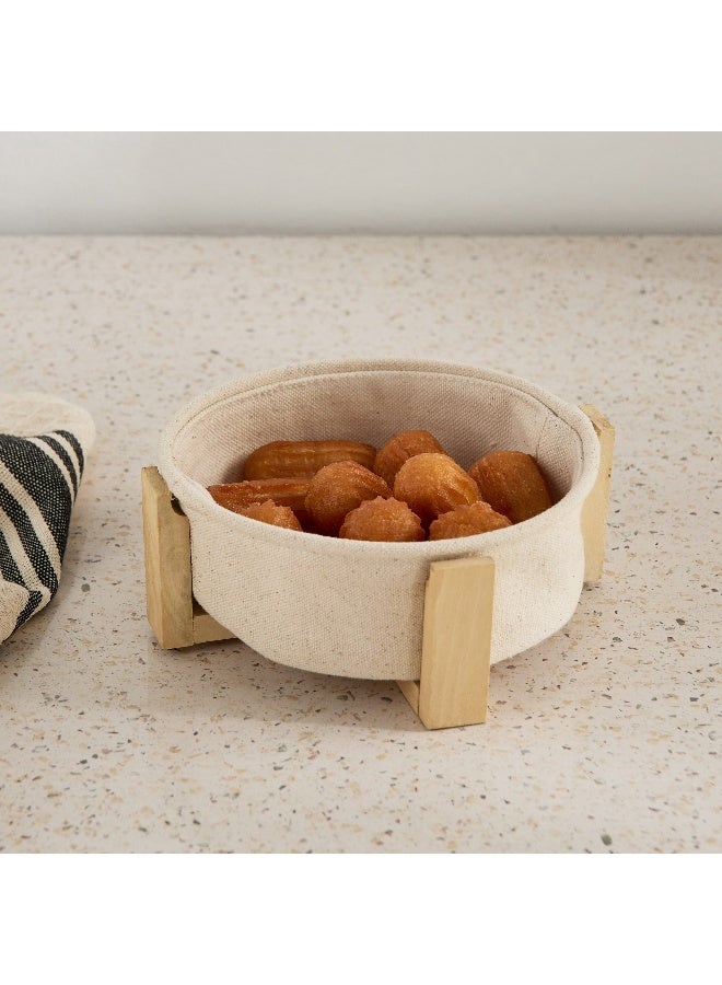 Home Box Bella Circle Bread Baskets with Wooden Stand - 15x15x5.5 cm - Image 1