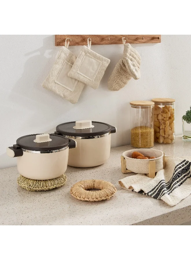 Home Box Bella Circle Bread Baskets with Wooden Stand - 15x15x5.5 cm