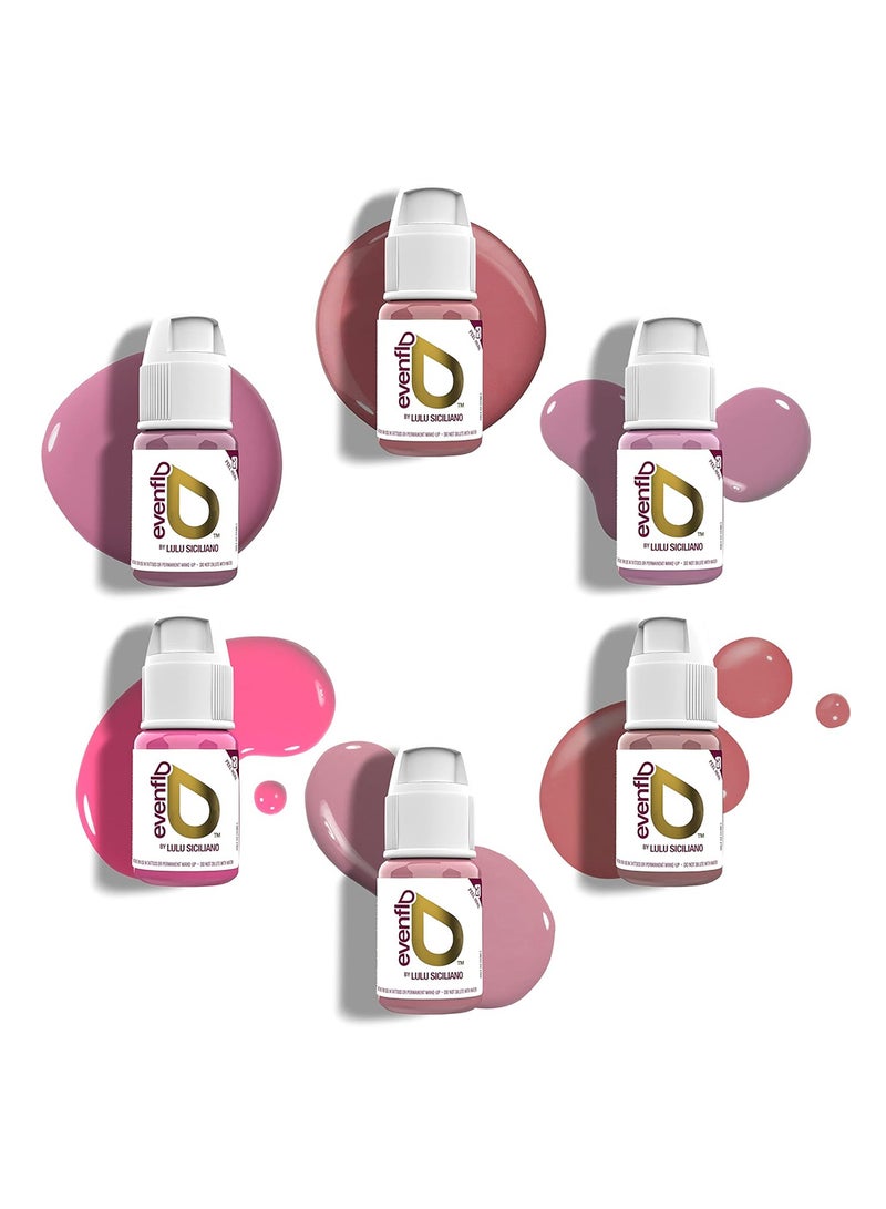 Evenflo True Lips Pigment Kit By Lulu Siciliano  100% Vegan, Professional Lip blush Ink Set Of 6X15Ml - Image 1