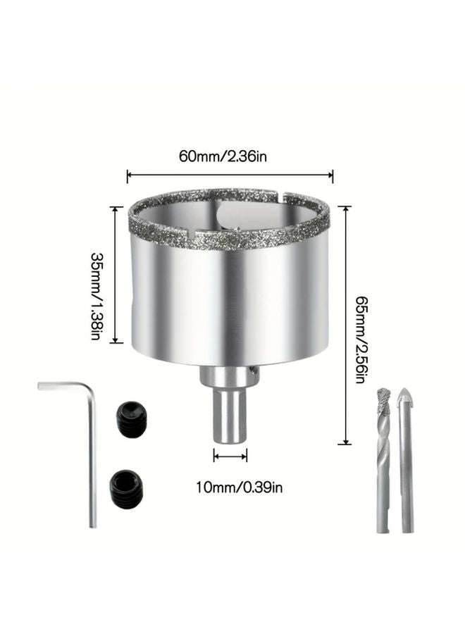 60mm Diamond Hole Saw Drill Bit With Center Guide For Glass Marble Tile Granite - Image 1