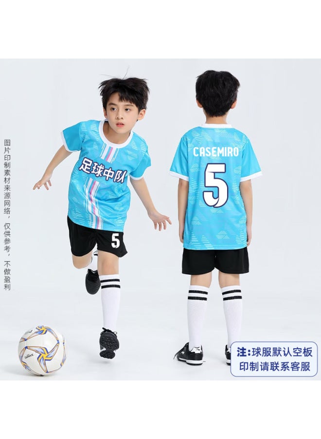 Yy*7801 Light Blue Children's Football Uniform Set Short-sleeved Summer Quick-drying Jersey Primary School Football Game Uniform Training Uniform With Custom Printed Numbers