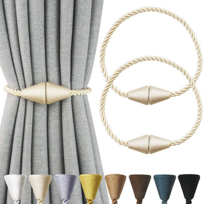 2 PACK MAGNETIC CURTAIN TIEBACKS ROPE MODERN HANDMADE CURTAIN TIE BACKS DECORATIVE DRAPES WEAVE HOLDBACKS FOR WINDOW DCOR BEIGE