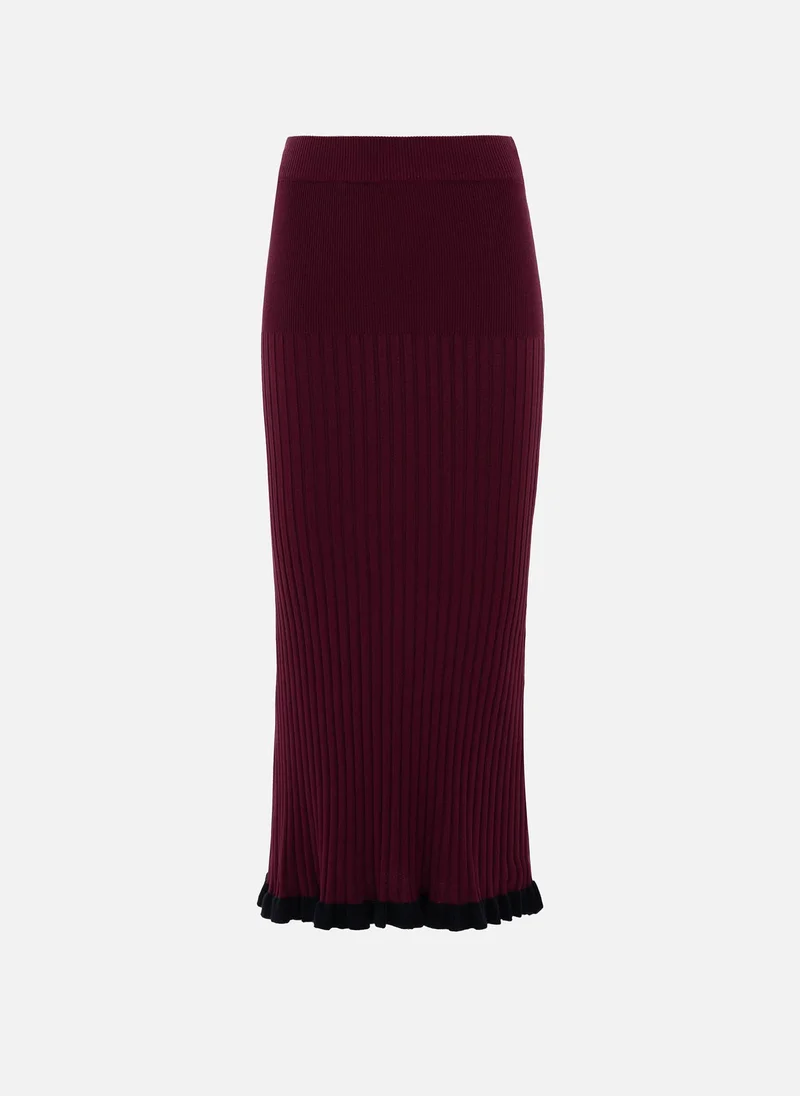 Lichi Rib-knit midi skirt with contrasting ruffles