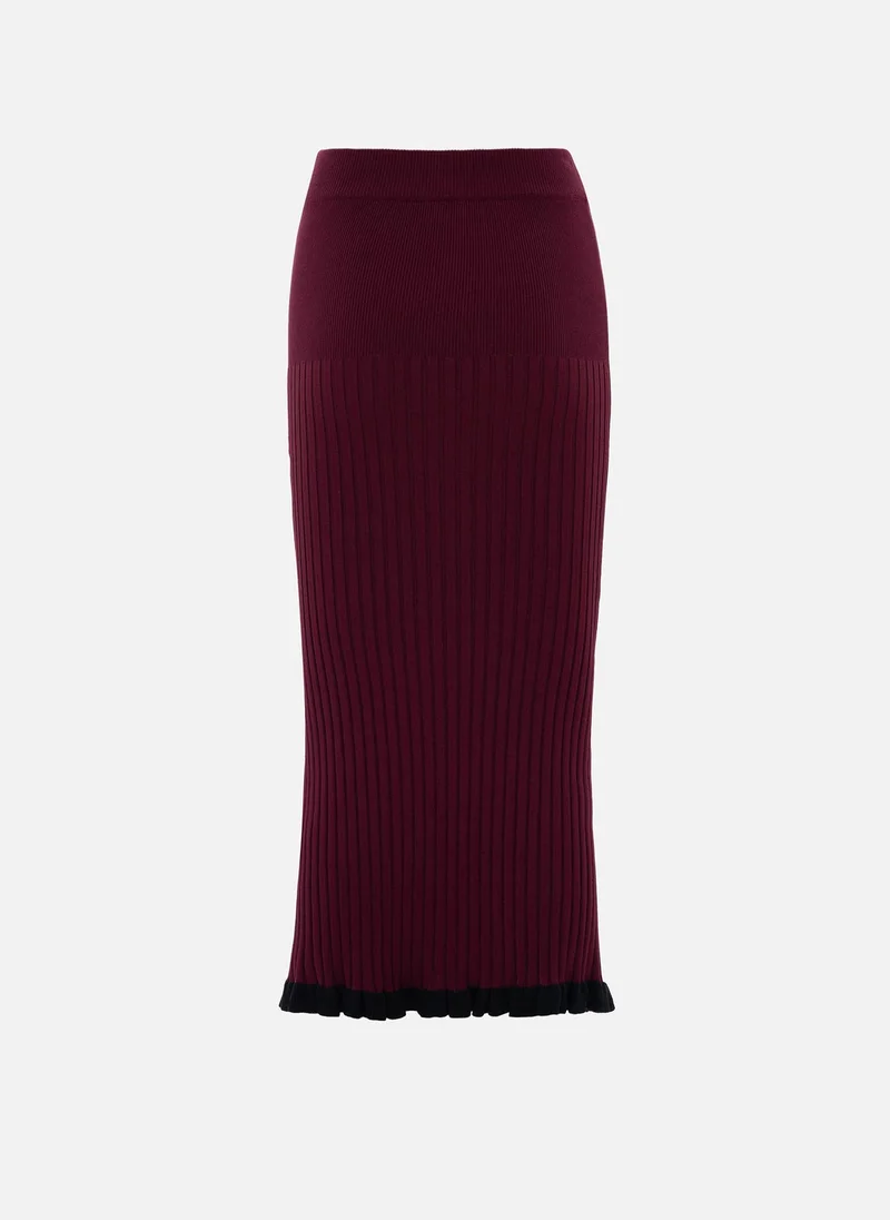 Lichi  Rib-knit midi skirt with contrasting ruffles for Women | Best Price UAE