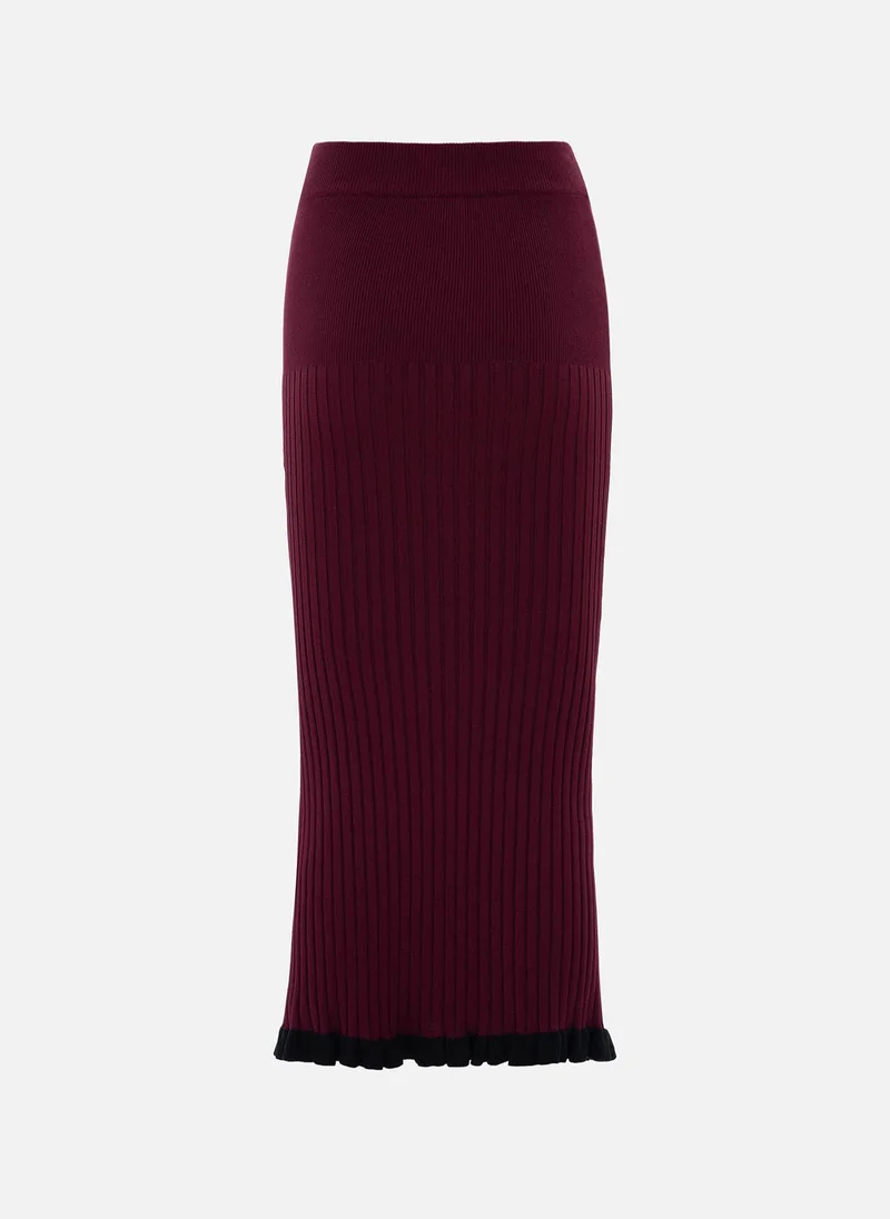 Lichi  Rib-knit midi skirt with contrasting ruffles for Women | Best Price UAE