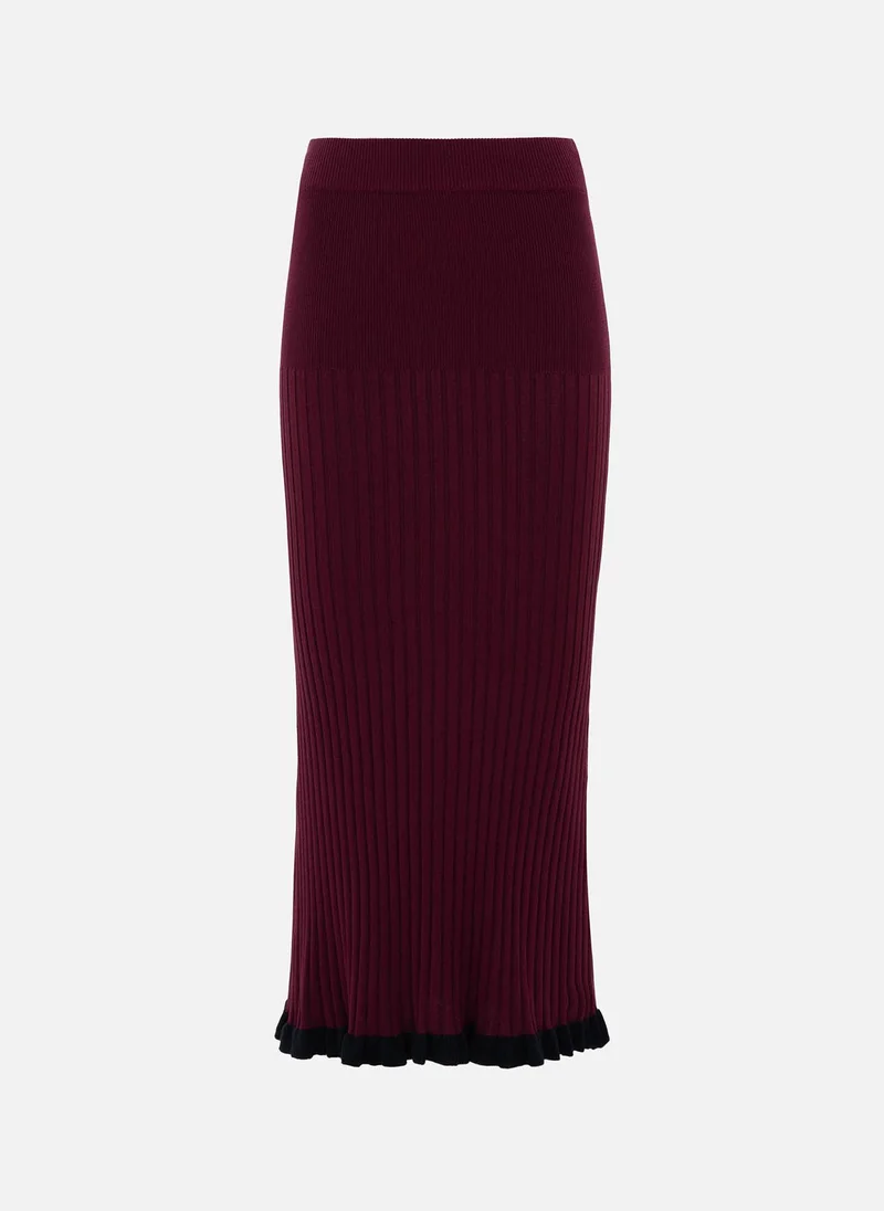 Lichi  Rib-knit midi skirt with contrasting ruffles for Women | Best Price UAE