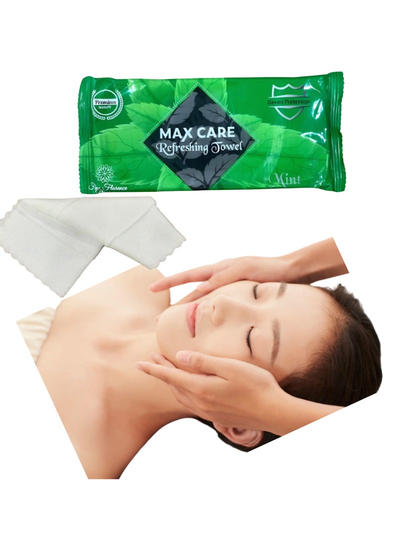 Max Care - MAX CARE Pack of 50 Mint Refreshing Towel Wet Towel For Gym, Salon, Cooling Towel Disposable Towels Refreshing Wet Towel for Makeup remover - Image 1