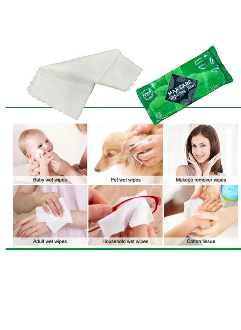 Max Care - MAX CARE Pack of 50 Mint Refreshing Towel Wet Towel For Gym, Salon, Cooling Towel Disposable Towels Refreshing Wet Towel for Makeup remover - Image 1