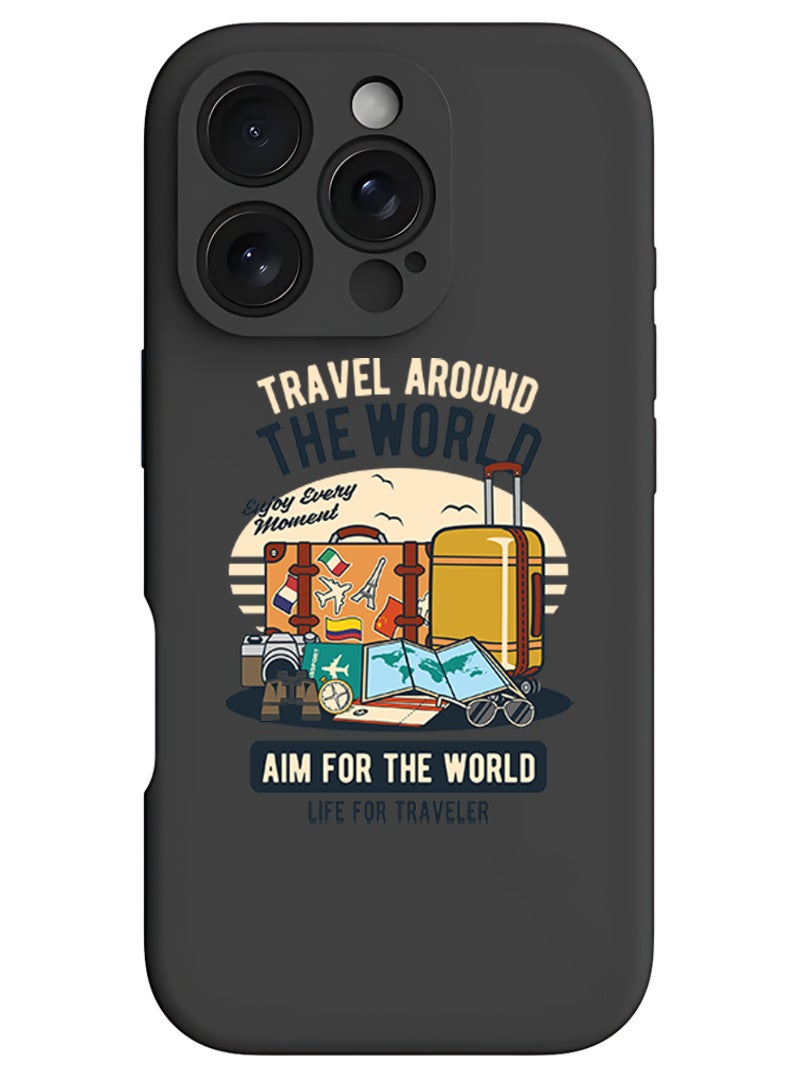 Theodor iPhone 16 Pro Max Black Protective Slim Fit Case Liquid Silicone Cover with Full Body Protection Anti-Scratch Shockproof Case For iPhone - Aim for the world - Image 1