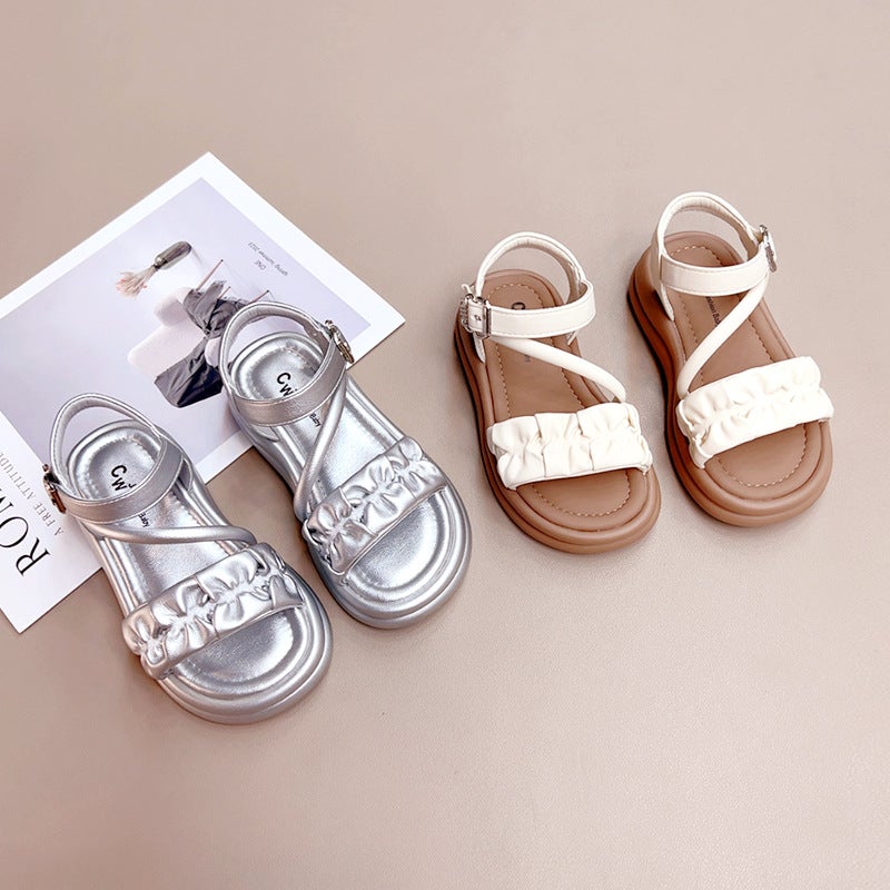 Girls Sandals 2025 Korean Style Casual And Easiest For Match Girls Little Girls Lightweight Plaid Beach Shoes - Image 2